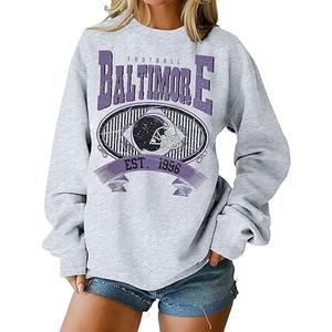 LUKYCILD Game Day Sweatshirt Football Shirt: Women Sunday Funday Football Season Long Sleeve Shirt Soccer Fans Pullover, Small, Light Gray