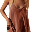 Lianlive Women Athletic Mini Dresses Built-in Shorts Set Summer Sleeveless Sundress Hot Shot Mini Dress (Brown, L)