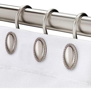iToplin Brushed Nickel Shower Curtain Hooks, Decorative Shower Curtain Rings, Rust Resistant Metal Shower Hooks for Bathroom, Rust Proof Shower Hooks Hangers for Shower Curtain Rod, Set of 11