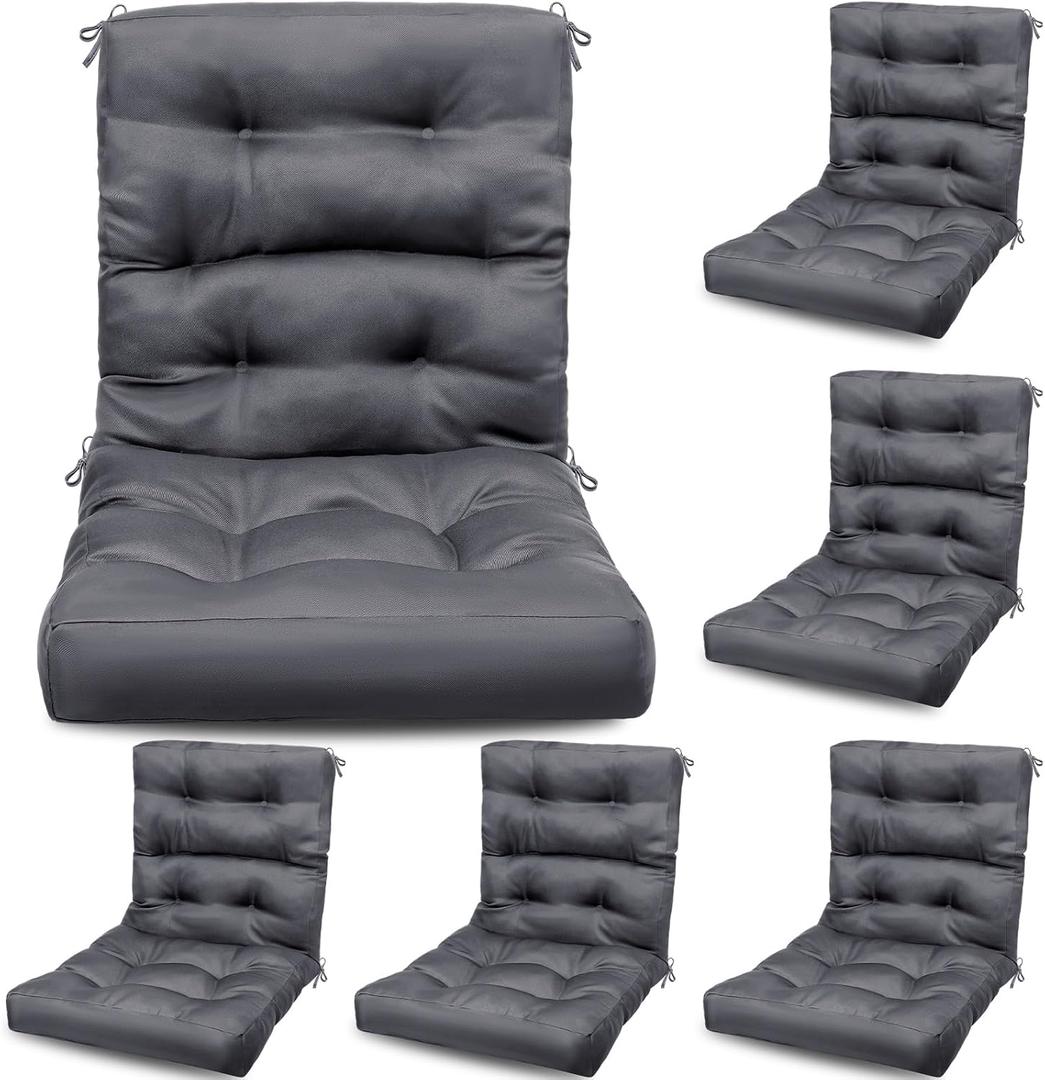 Hoteam 6 Set Patio Chair Cushions Outdoor 20 x 40 Inch High Chair Patio Cushion for Outdoor Furniture Waterproof Seat Rocking Indoor Thickened Pad(Solid Color Style,Gray)