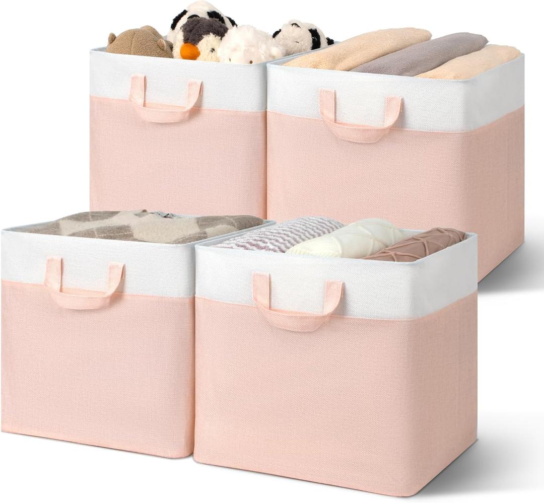 GRANNY SAYS Storage Cubes, 13 Inch Cube Storage Bins with Metal Frame, Collapsible Cube Storage Organizer, Fabric Cubby Bins for Shelves, Closet, Pink, 4 Pack