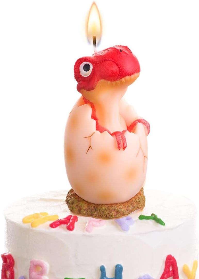 Dinosaur Candles - Red Dinosaur Birthday Candle for Boys Kids, Cute Dino Cake Topper Decoration, 3.6 inches, Dinosaur Themed Birthday Party Supplies
