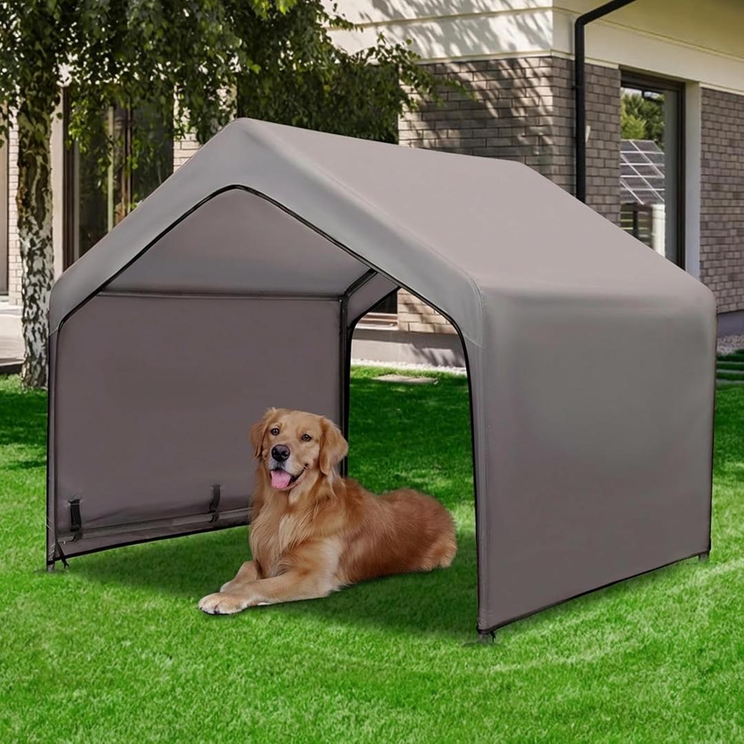 Summertrail Extra Large Dog House Outside, Dog Tent Outdoor, Big Dog Shade Shelter Doghouse Canopy, Water Resistant Dog shelter with Ground Nail, Gray Sun Rain Cover for Pet Cat Livestock 4'x 4'x 3.3