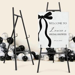 Black Easel Stand for Signs, 4-Tier Height Metal Standing Easel with Adjustable Chain, Heavy Duty Art Easel for Painting, Wedding Sign, Party, Posters & Commercial Display