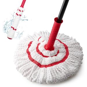 KeFanta Self Wringing Mop for Floor Cleaning, Microfiber Floor mop with 57 " Long Handle, Easy Wringing Mop for Kitchen Hardwood Bathroom Garages Warehouses Vinyl Tile Laminate Home Office (Red Twist Mop)