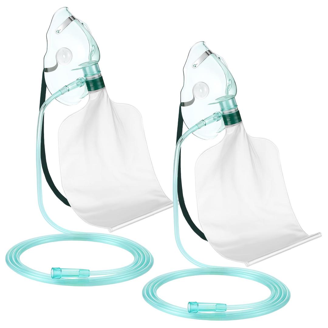 Geiserailie 2PCS XL Non Rebreather Oxygen Mask with Reservoir Bag, Non Rebreathing Oxygen Mask with 6.6ft Tubing and Adjustable Elastic Strap