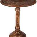 Lightnpro Hand Carved Solid Mango Wood Round Pillar Accent Table - 18" 22" Rustic Farmhouse Side End Table | VintageRustic Boho Nightstand for Living Room, Bedroom & Entryway, 18x22 Inches