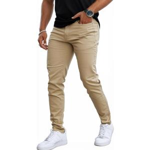 Mens Jeans Skinny Stretch Premium High Rise Colored Jeans Expandable Waist (Beige)