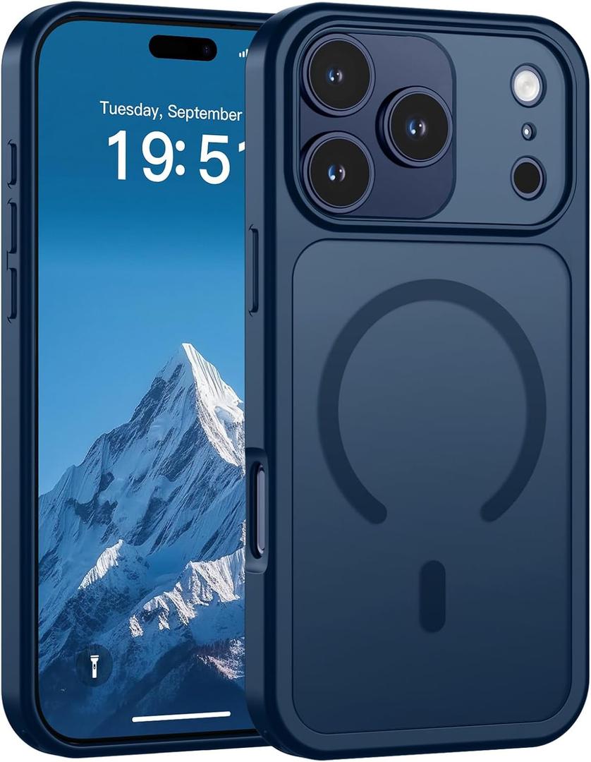SUPFINE Magnetic for iPhone 17 Pro Case (Compatible with MagSafe)(Military Grade Drop Protection)(Camera Protection) Translucent Matte Shockproof Phone Cover 2025,Deep Blue