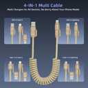 4 in 1 Retractable Charging Cable,Coiled USB C Cable for CarPlay&Android Auto, Multi Charger Cord with Lightning Cable/Type C/USB A Ports for iPhone/iPad/Samsung/Switch/PS5