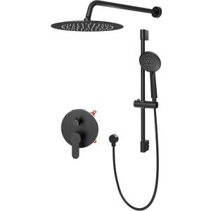 Gabrylly Shower System Black, Wall Mounted Slide Bar Shower Faucet Set Complete,High Pressure 10" Rain Shower Head with 5-Setting Handheld Shower,Shower Combo Set with Shower Valve