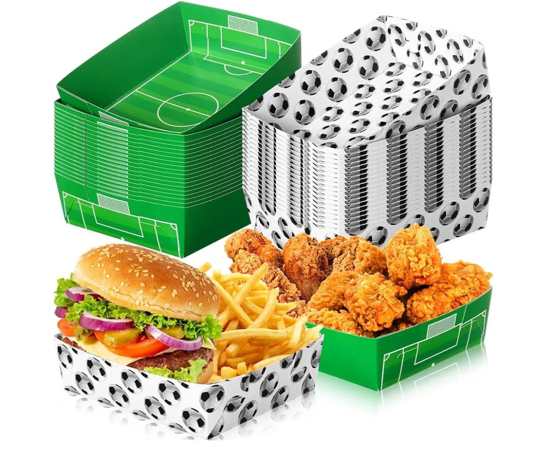 Teling 36 Pack Soccer Party Supplies Large 5 lb Soccer Plates Trays Bowls Paper Food Boats Disposable Nacho Serving Snack Trays for Sport Themed Birthday and Tailgate Party Decorations Favors