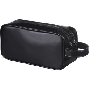 HappyDavid Soft PU Leather Zipped Travel Toiletry Bag Mens Ladies Supply Toiletry Bag Case(Black)