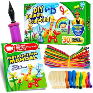 Learn & Climb DIY Balloon Animal Kit for Beginners. Fun Twisting & Modeling Activity for Party. Makes 30+ Sculptures, Pump and Manual Included. Gift for, Teens Boys and Girls. 120 Pieces.