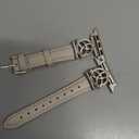 Minyee Compatible with Apple Watch Bands Leather 38/40/41/42/44/45/46/49mm Women, Slim Dressy Leather Strap with Celtic Knot Triquetra Metal Buckle for iWatch Series 11 10 9 8 7 6 5 4 SE/Ultra 3 2 1 (Starlight/Starlight)