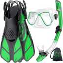 Zenoplige Mask Fins Snorkel Set, Snorkeling Gear for Adults, Panoramic View Snorkel Mask Anti-Fog, Adjustable Dive Flippers, Dry Top Snorkel and Travel Bag, Scuba Gear for Swimming Snorkeling Diving ML/XL 9-13