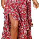 BTFBM Women 2025 Summer Fall Boho Long Skirts Dress Floral Print Elastic Waist Split Ruffle High Low Beach Maxi Skirt (Red, S)