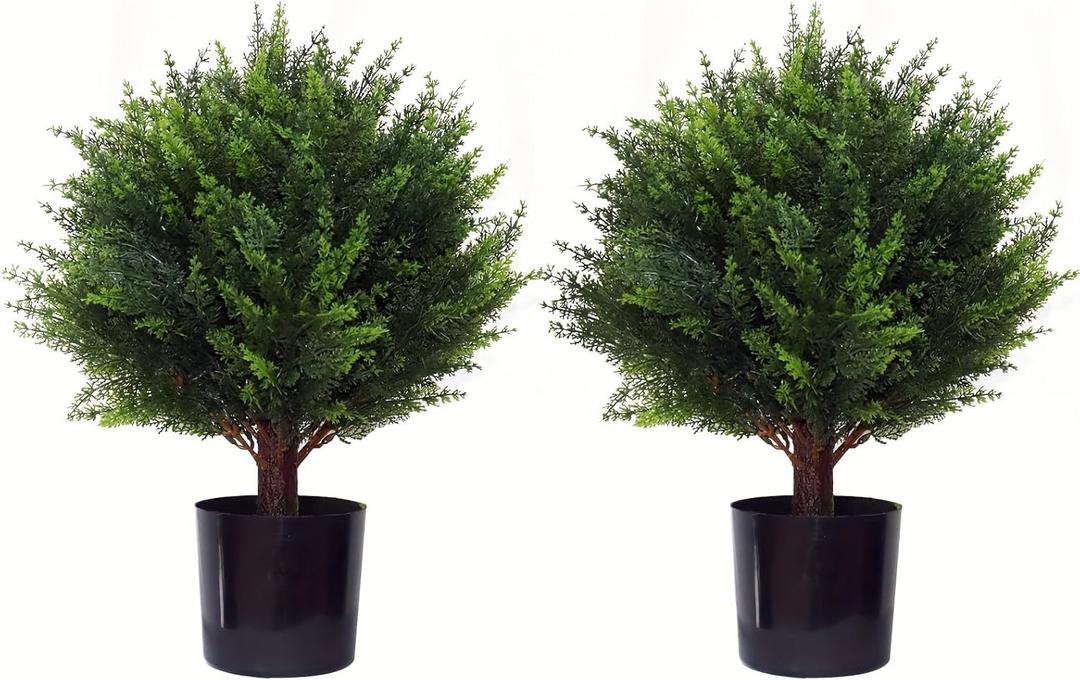 Artificial Cedar Tree - 2pcs Faux Shrub Plants, Hand Trimmed, UV Resistant, Low Maintenance, Suitable for Indoor and Outdoor Decoration (16.5 inches)