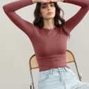 Women's Long Sleeve Shirts Crew Neck Slim Fit Going Out Tops Basic Tees Barely There Collection (M)