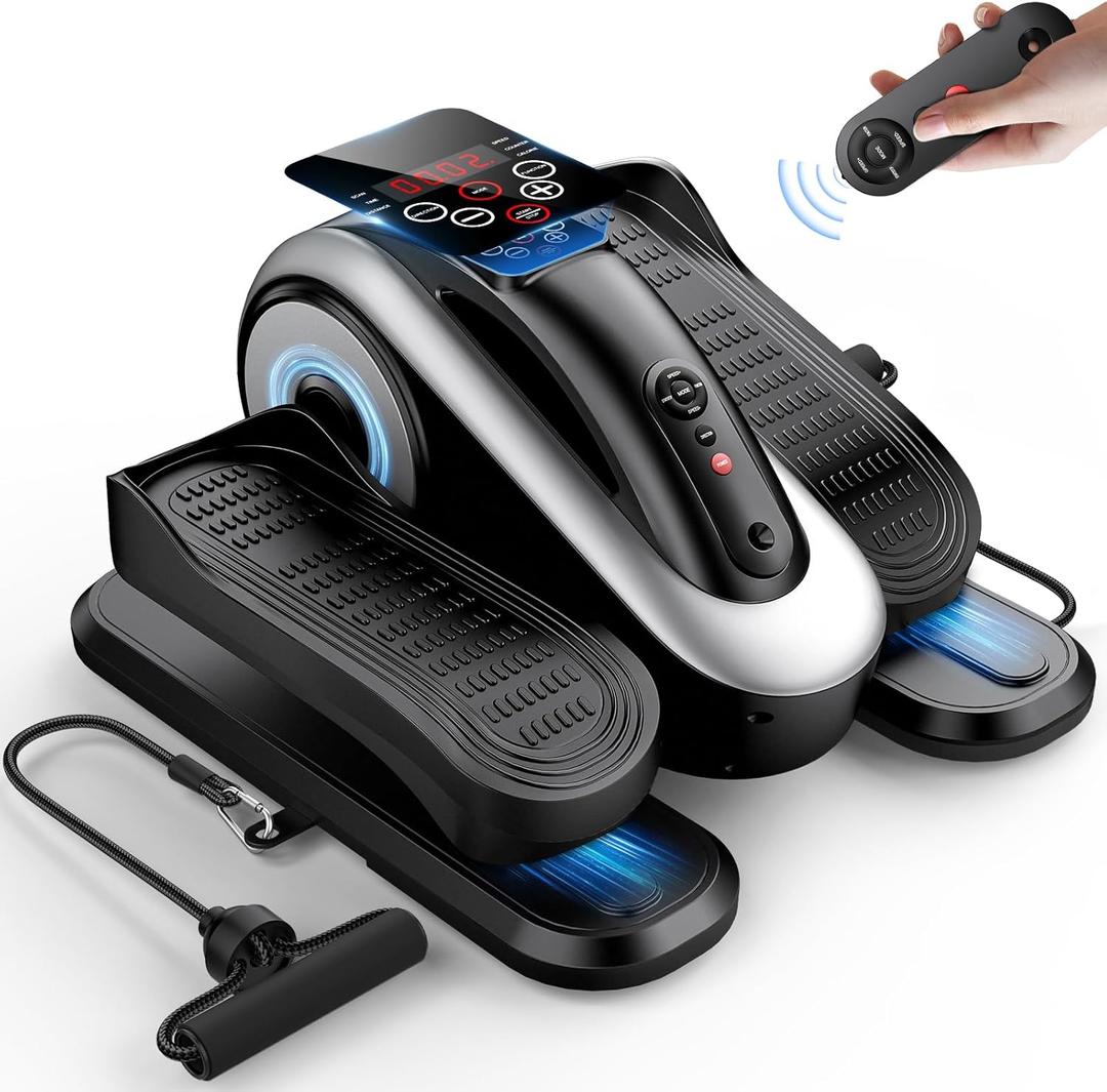 Large Size Under Desk Elliptical Machine,Electric Leg Exerciser for Seniors,12 Adjustable Speeds&12 Modes with Remote Control,Elastic Rope,Manual&Auto Mode for Home Office