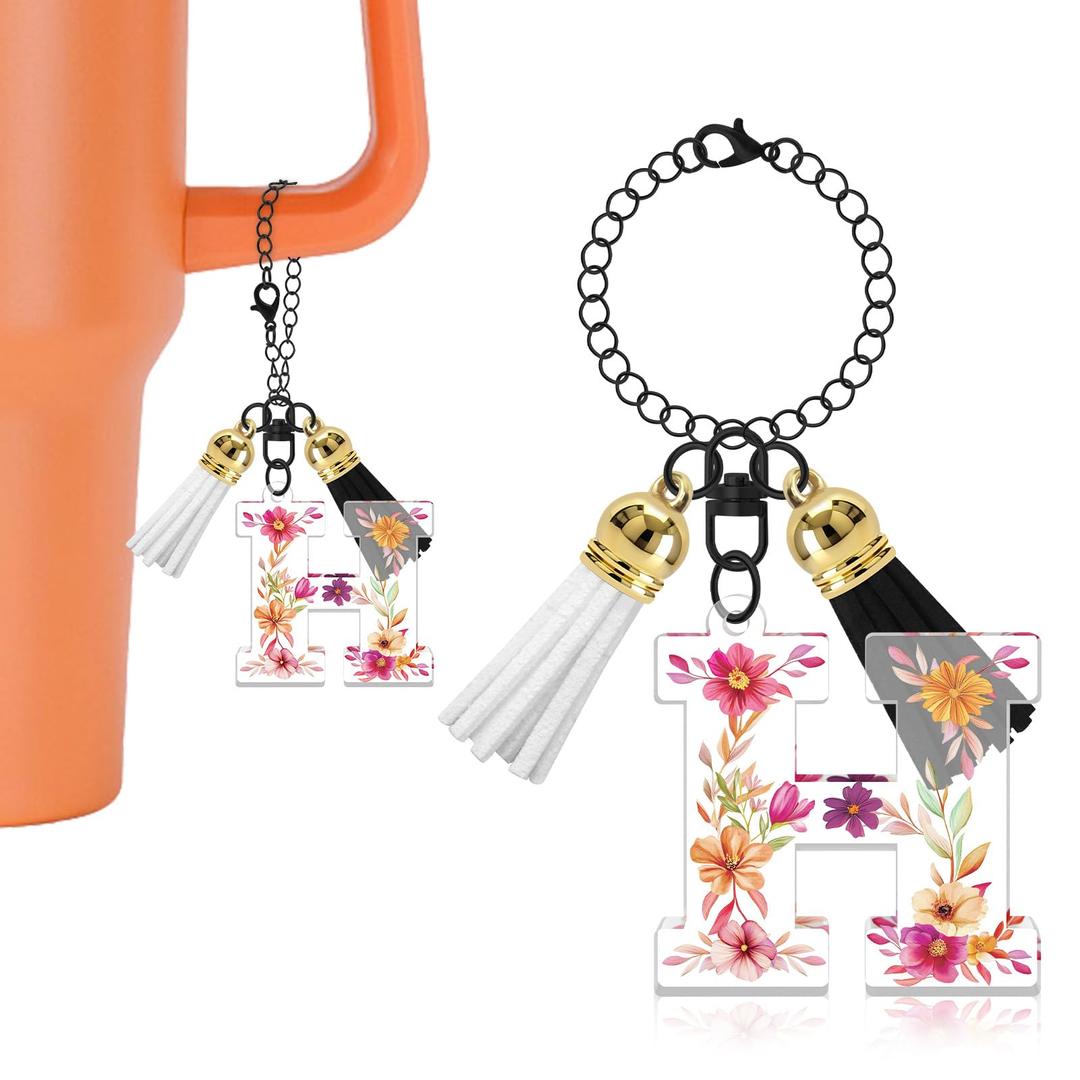 Oubaka Cup Charms for Stanley Handle, Letter Charms Accessories Tassel Alphabet Chain Name ID Letters Handle Charm Acrylic Alphabet Keyrings for Handbag Backpacks Car Key Bag Keyring(Letter P)