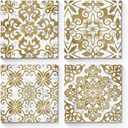 Vintage Flower Pattern Canvas Prints: Gold and Gray Mandala Pictures Wall Art 4 Piece Modern Bohemian Artwork Abstract Boho Floral Painting for Bathroom Bedroom Living Room Ready to Hang