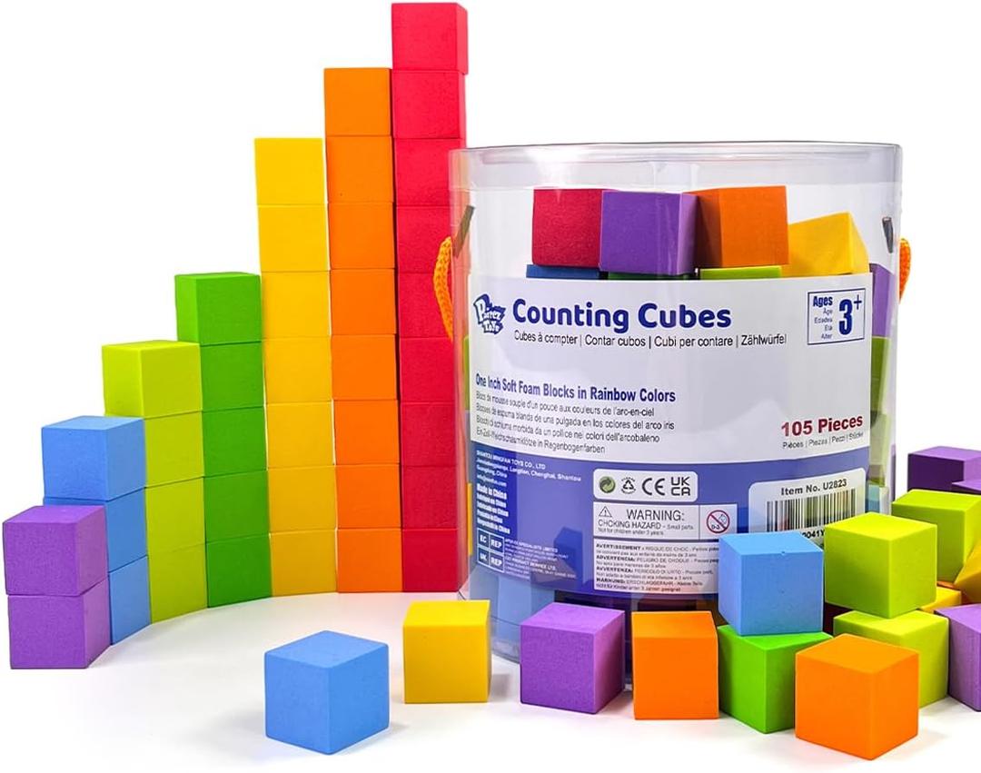 Pairez Toys Foam Counting Blocks, 105 Pieces 1 Inch Soft Rainbow Math Counters Cubes, Math Manipulatives Preschool, Classroom Learning Supplies, Stacking Blocks for Kids Ages 3+