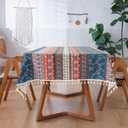 VOGOL Linen Textured Table Cloth, Striped Printed Boho Style Rectangle Table Cover for Thanksgiving Dinner, Decorative Tablecloth for Dining Table, 52 x 102 in (C4)