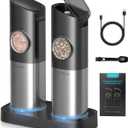 Ultrean Pepper Grinder, Rechargeable Gravity Salt and Pepper Grinder with 6 Adjustable Coarseness, LED Light, One-Hand Automatic Operation, Stainless Steel, Gifts for Fathers Day