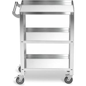 Stainless Steel Utility Cart 3 Tier - Heavy Duty Rolling Cart with Silent Wheels & Handle, Commercial Food Storage Trolley for Kitchen Restaurant Hospital Lab and Home, 16L x 24W x 34H