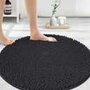 MAYSHINE Round Area Rug Set for Bathroom | Soft Plush Chenille Bath Mat, Water Absorbent Non-Slip Bathroom Rug | Washable Shag Carpet for Shower, Bedroom, or Home Dcor | 36"x36" (Round) | Black