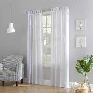 No. 918 Trevor Heathered Texture Semi-Sheer Tab Top Curtain Panel Pair, 40" x 63", White