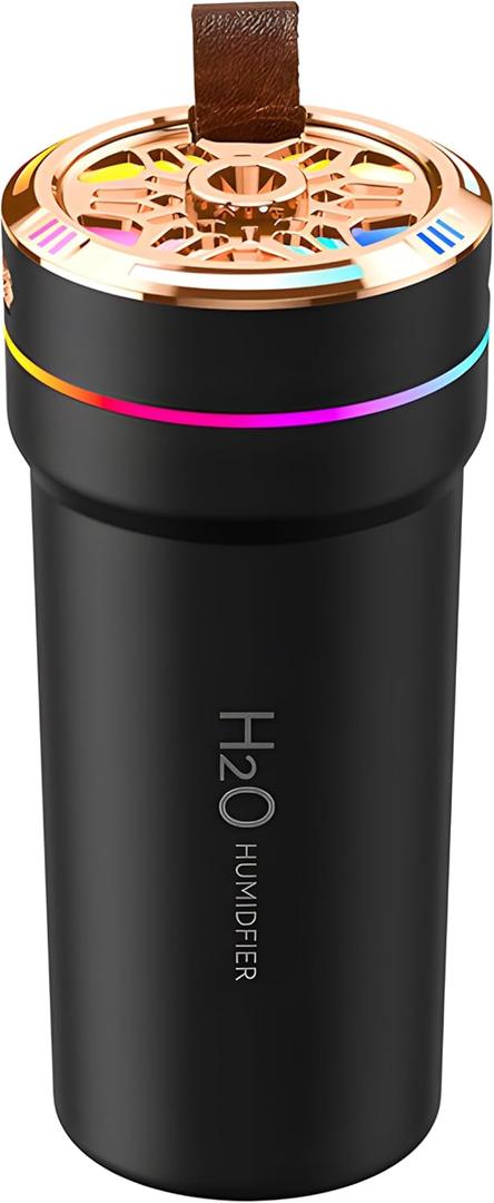 Car Diffuser Humidifier with Night Lights Portable 300mL USB Powered Cool Mist Auto Shut-Off Quiet Perfect for Car Home Office Bedroom (Black)