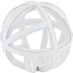 Elements 7.68 Inch White MDF Open Weave Decorative Orb