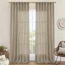 LAMIT Taupe Linen Curtains 90 Inch for Living Room, Back Tab and Rod Pocket Linen Textured Farmhouse Curtains Light Filtering Drapes for Bedroom/Dining Room, Set of 2, 52 x 90 Inch