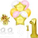 Sparkle and Bash Pink & Gold Girl 1st Birthday Party Decorations, Balloons, Cake Topper and Tassels for Party Decoration