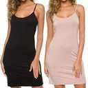 Malist Women Full Slip Crewneck Adjustable Spaghetti Strap Cami Under Dress (Medium, Black&nude)