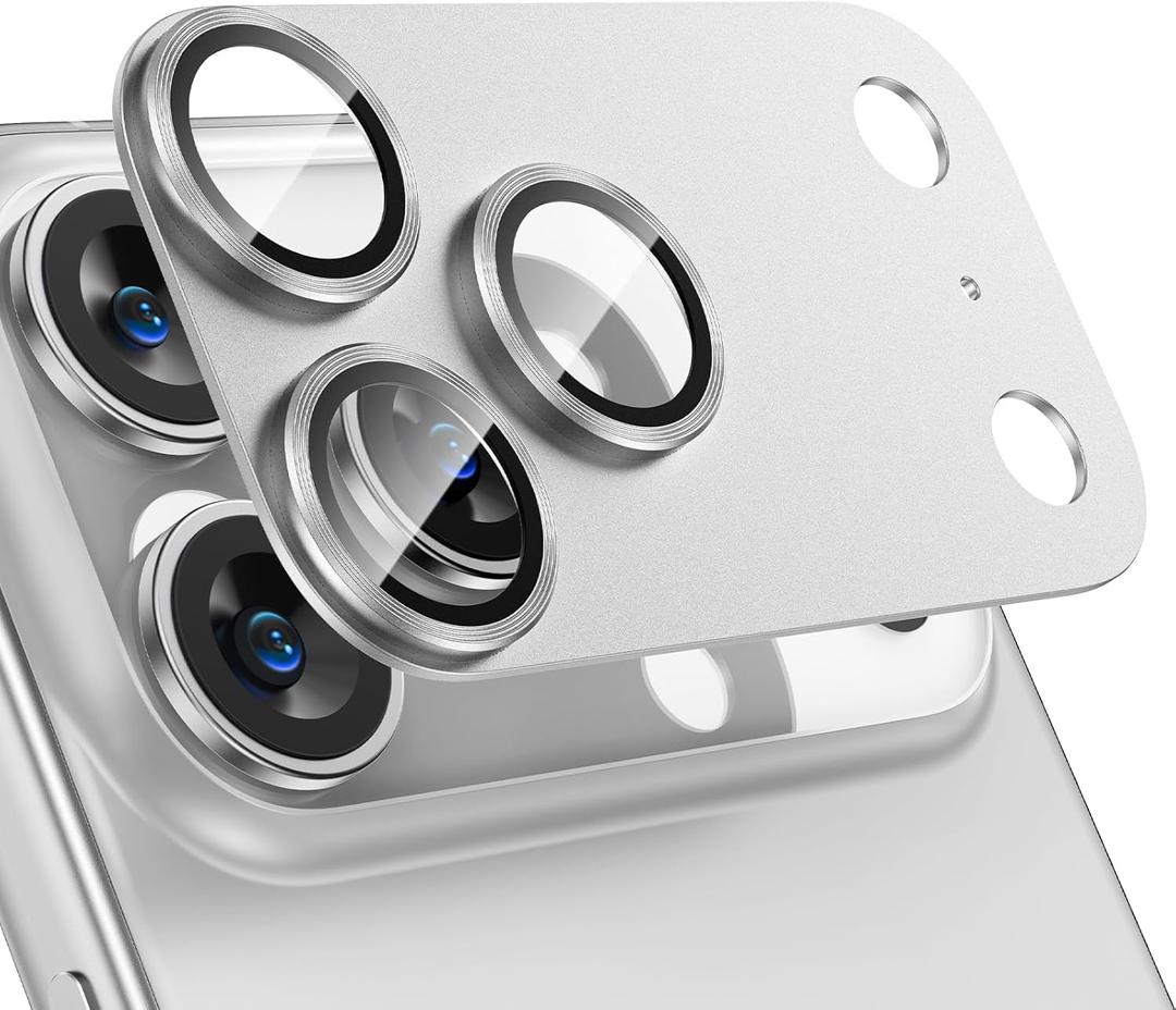 Tensea for iPhone 17 Pro Camera Lens Protector, Metal Aluminum Alloy Tempered Glass Cover Camera Screen Protector Accessories, Case Friendly (Silver)