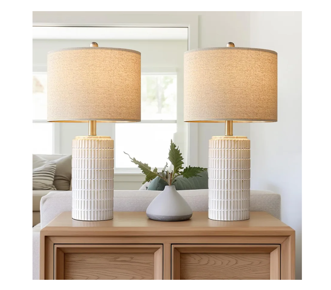 PoKat 23" Modern Ceramic Table Lamp Set of 2 for Living Room White Desk Lamps for Bedroom Farmhouse Bedside Nightstand Lamp House Warming Gifts New Home Decor End Table Lamps Gifts for Women Mom Beige
