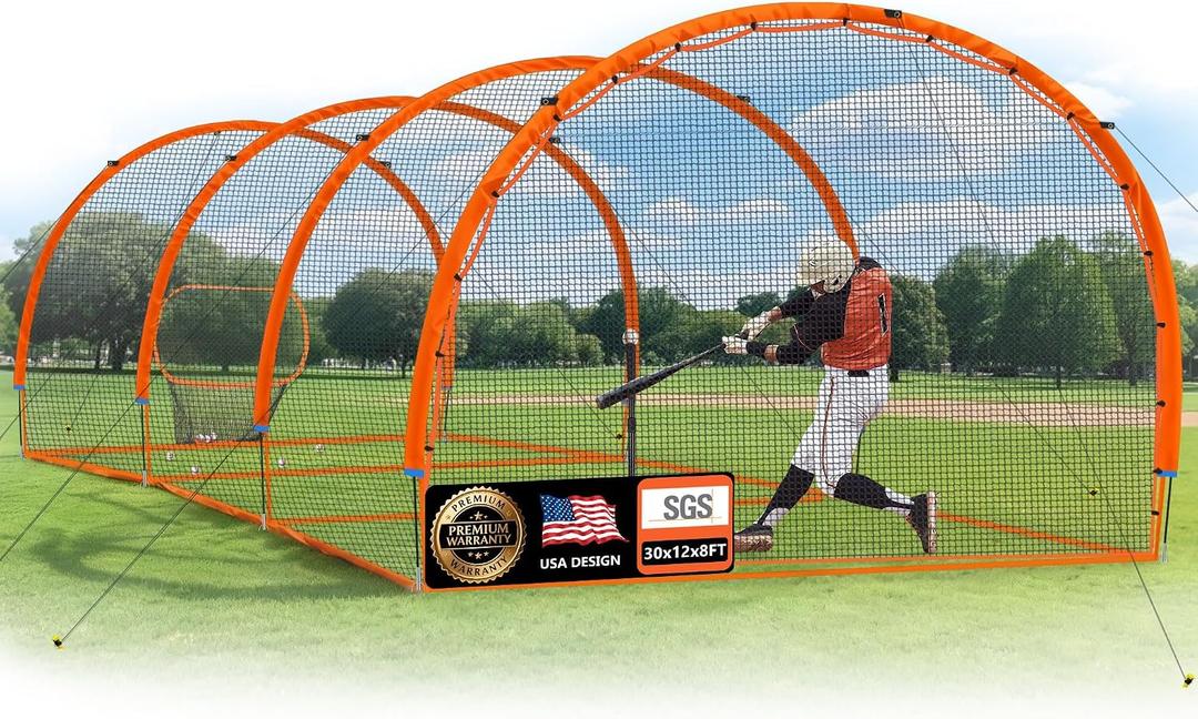 Baseball Batting Cage 30ft for Backyard, Baseball Training Equipment Netting Cages, Golf Softball Baseball Nets for Batting with Frame and Net, Hitting and Pitching Practice, Orange