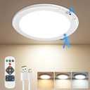 Rechargeable Motion Sensor Ceiling Light with Remote, Battery Operated Closet Light No Wiring, Wireless LED Shower Lights, 3 Colors Dimmable Indoor Overhead Lamp for Closet Shower Pantry Shed Hallway