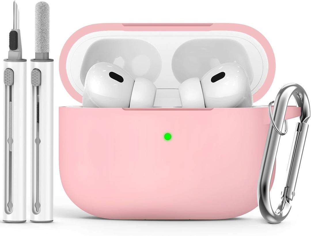 Ljusmicker for AirPods Pro Case Cover with Cleaner Kit,Soft Silicone Protective Case for Apple AirPods Pro 2nd/1st Generation Case for Women Men,AirPod Pro Case Accessories with Keychain-Pink