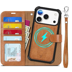 TUCCH 2-in-1 Detachable Wallet Case for iPhone 17 (6.3-inch) 2025, Wireless Charging | RFID Blocking 4 Card Holders | Wrist Strap | Kickstand | Magnetic | PU Leather Folio Cover | Chocolate Brown