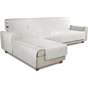 KinCam 100% Waterproof Sectional Couch Covers, Reversible L Shaped Sofa Covers 3pcs Sofa Slipcovers for Sectional Chaise Slipcover for Pets Kids (XLarge, Beige)