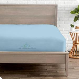 Extra Deep Queen Fitted Sheet - Hotel Luxury Single Fitted Sheet Only - Easily Fits 18"-24" Mattress - Extra Deep Pockets - 100% Egyptian Cotton - Breathable - Bottom Sheets - Light Blue Solid