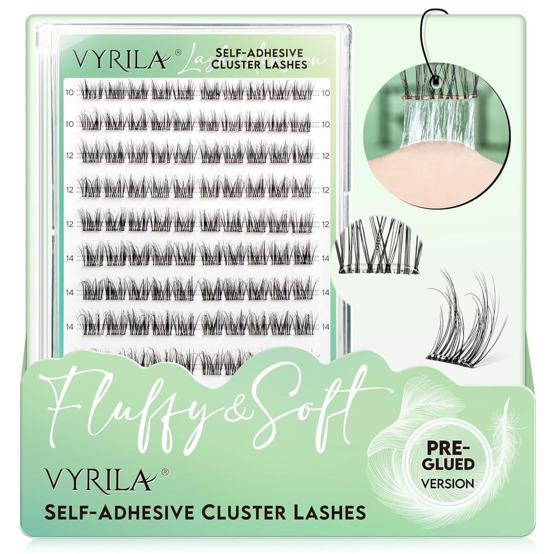Self-Adhesive Lash Cluster, 100pcs Pre-Glued Clusters, Pop-On Faux Eyelashes, 3D Band D Curl Natural Look Lahses, Easy to Apply, Reusable 0.05mm Eyelash Extensions (Green Charm-D-0.05-10-16mix)