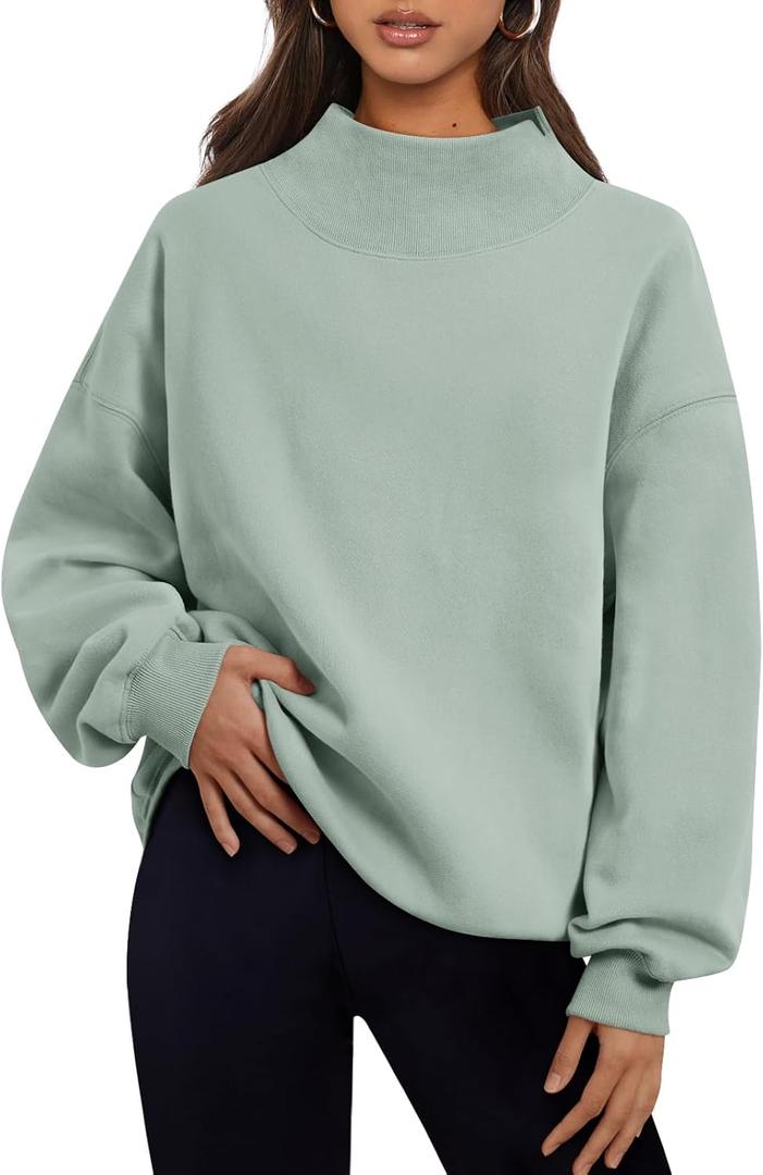 Trendy Queen Womens Oversized Sweatshirts Mock Neck Pullover Long Sleeve Tops Fall Fashion Outfits 2026 Clothes (Blue, XL)