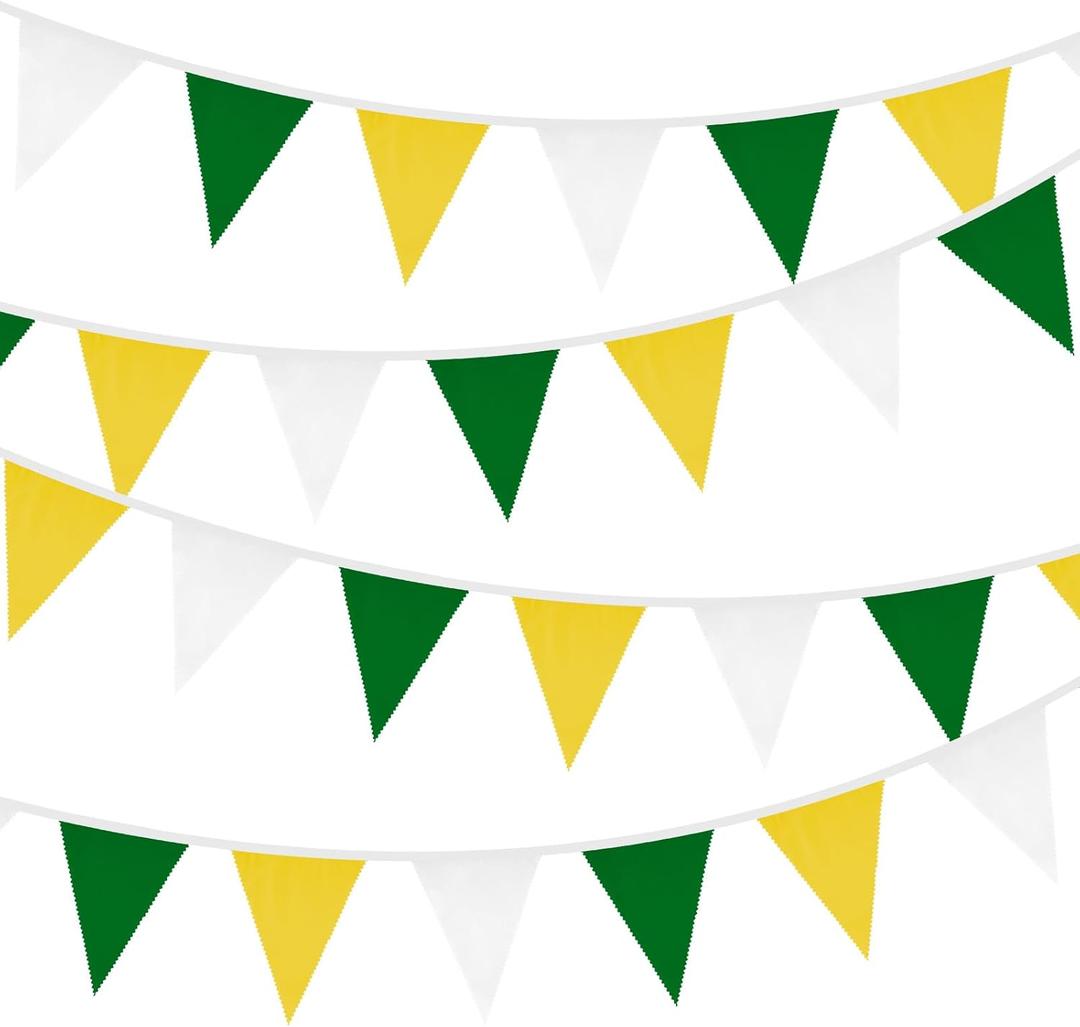 GCQQ 40Ft Yellow White Green Banner Decorations 42Pcs Pennant Banner Flags Cloth Triangle Banners Spring Summer Banners for Masters Golf Decor, Birthday, Wedding, Tea Party Outdoor Decor