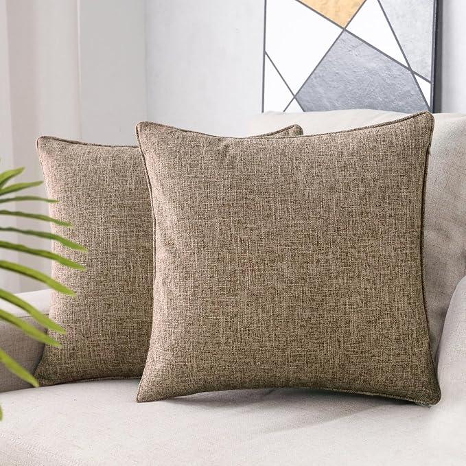 HPUK Pack of 2 Tan Throw Pillow Covers, 18x18 inch Accent Throw Pillows for Living Room, Bedroom, Dorm, Decorative Tan Pillow Covers for Couch, Sofa, Light Brown HPUK Pack of 2 Tan Throw Pillow Covers, 18x18 inch Accent Throw Pillows for Living Room, Bedroom, Dorm, Decorative Tan Pillow Covers for Couch, Sofa, Light Brown