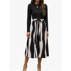 Zattcas Women 2026 Spring Dress Long Sleeve Ribbed Teacher Church Modest Business Casual Work Outfits Midi Dress, Size Medium